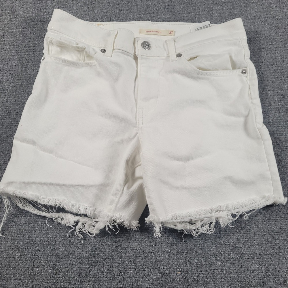 Levis Bermuda Shorts Womens 27 White Denim‎ Raw Hem Stretch 29969-0037